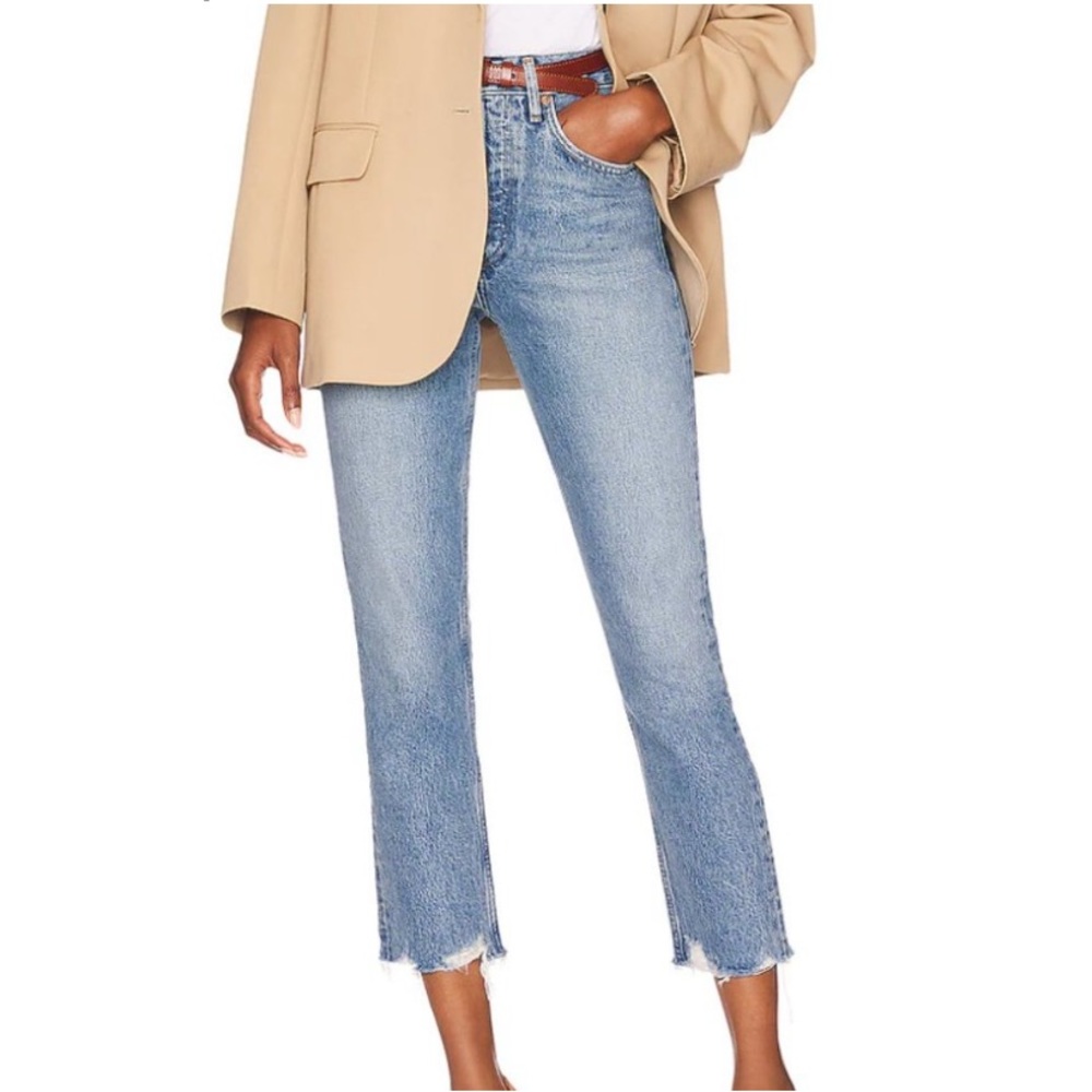 AGOLDE Riley Crop High Rise Denim Jeans with Distressed Frayed Hem size 29